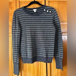 Striped  Navy and Silver Shimmering Women's Sweater